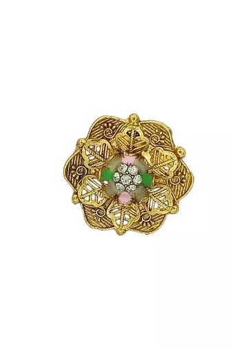 Gold plated cz floral adjustable finger ring
