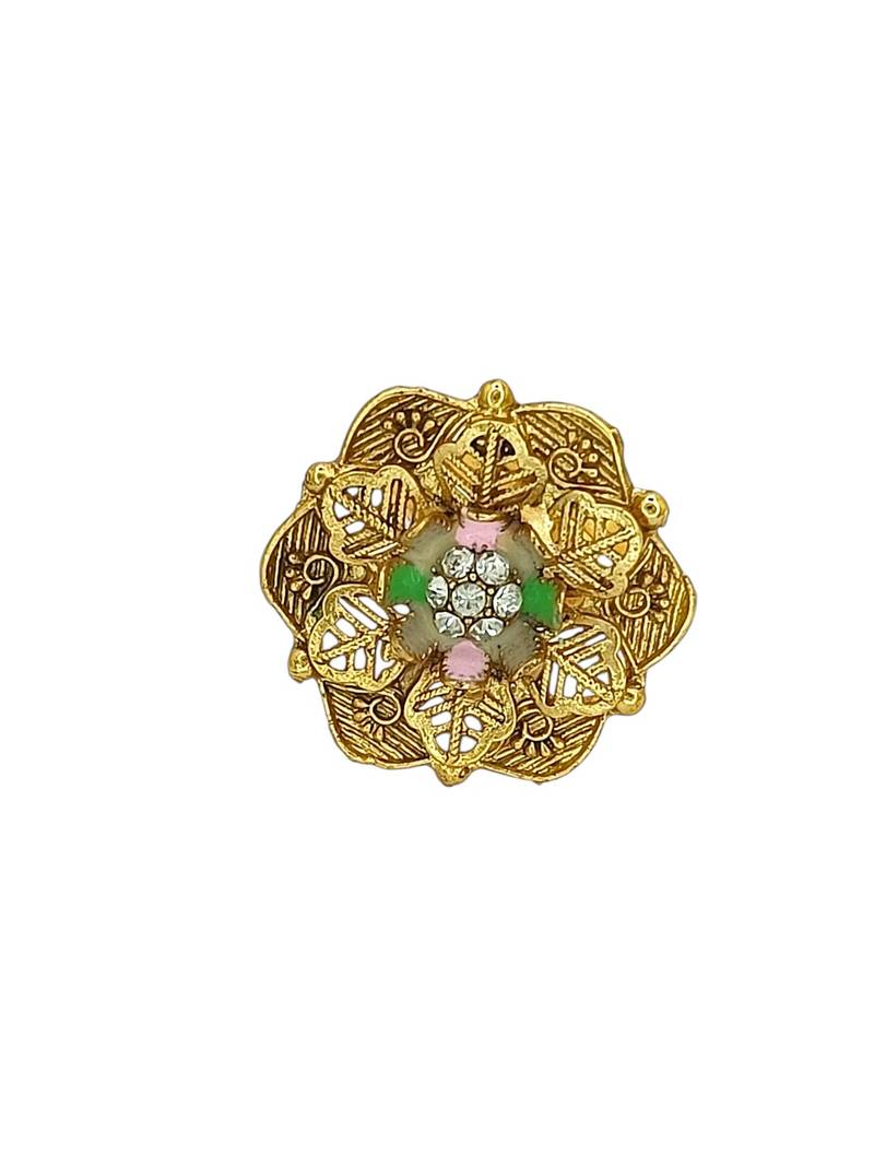 Gold plated cz floral adjustable finger ring