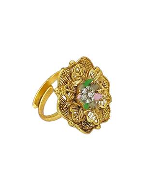 Gold plated cz floral adjustable finger ring 3