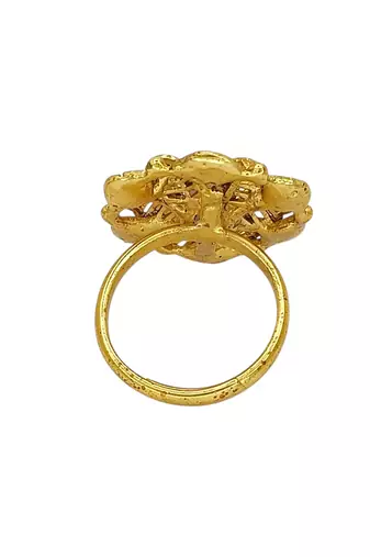 Gold plated cz floral adjustable finger ring