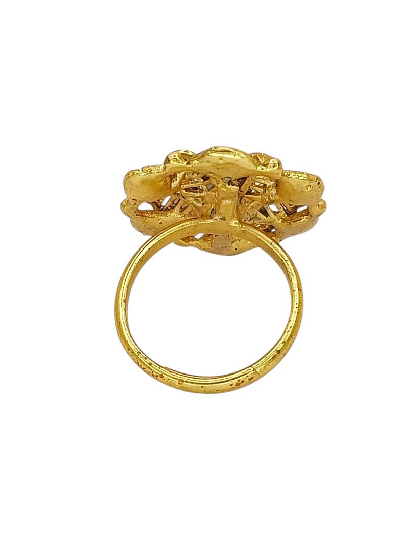 Gold plated cz floral adjustable finger ring