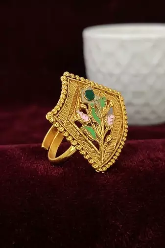 Gold plated meenakari adjustable finger ring