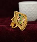 Gold plated meenakari adjustable finger ring