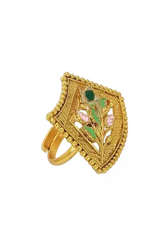 Gold plated meenakari adjustable finger ring