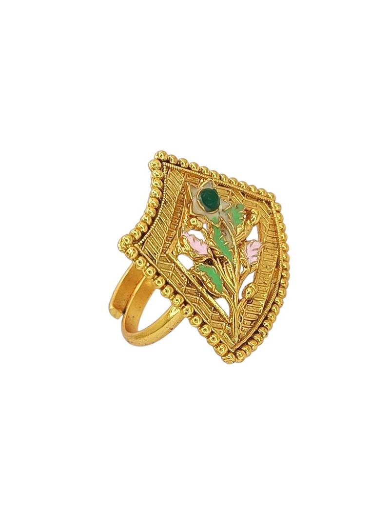 Gold plated meenakari adjustable finger ring