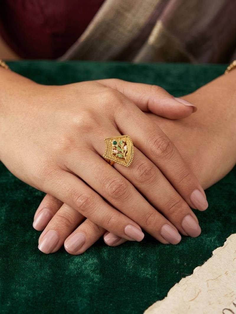 Gold plated meenakari adjustable finger ring