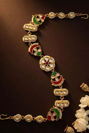 Gold plated kundan mathapatti sheeshphool head jewellery