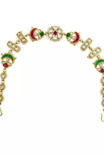 Gold plated kundan mathapatti sheeshphool head jewellery