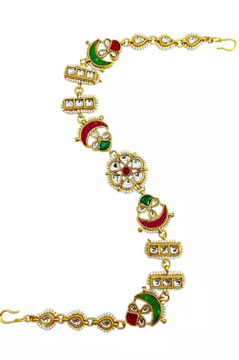 Gold plated kundan mathapatti sheeshphool head jewellery