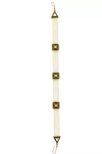 Gold plated square kundan meenakari sheeshphool mathapatti