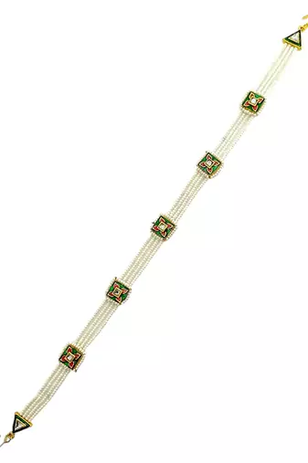 Gold plated square kundan meenakari sheeshphool mathapatti