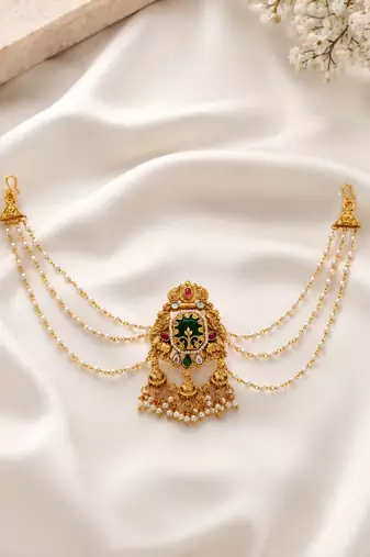 Gold plated peacock kundan heritage bun pin