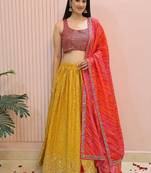 Yellow zari work georgette haldi lehenga with blouse
