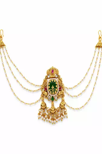 Gold plated peacock kundan heritage bun pin