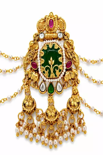 Gold plated peacock kundan heritage bun pin