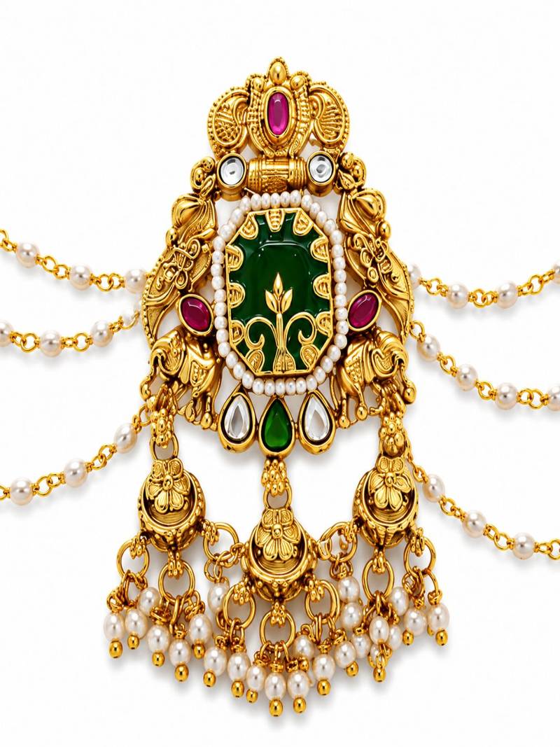 Gold plated peacock kundan heritage bun pin