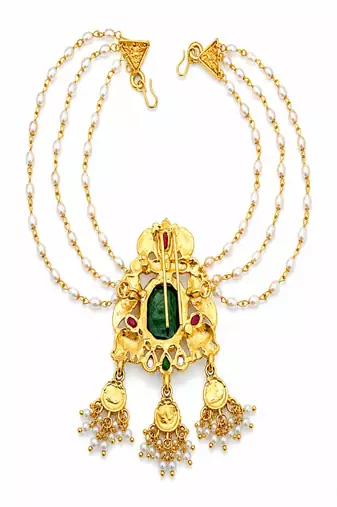 Gold plated peacock kundan heritage bun pin