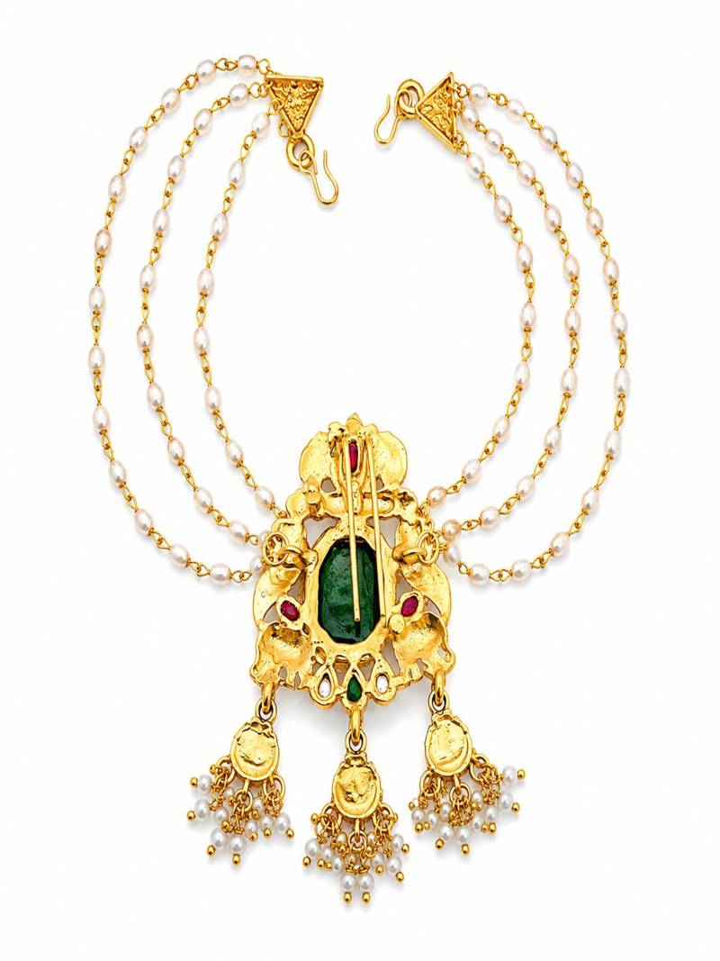 Gold plated peacock kundan heritage bun pin