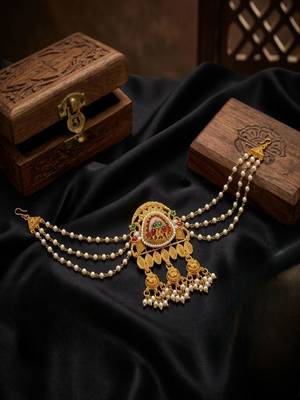 Gold plated elephant kundan heritage bun pin 1