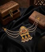 Gold plated elephant kundan heritage bun pin
