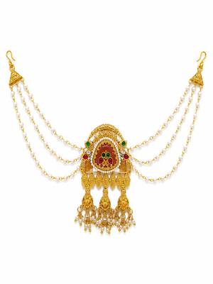 Gold plated elephant kundan heritage bun pin 2