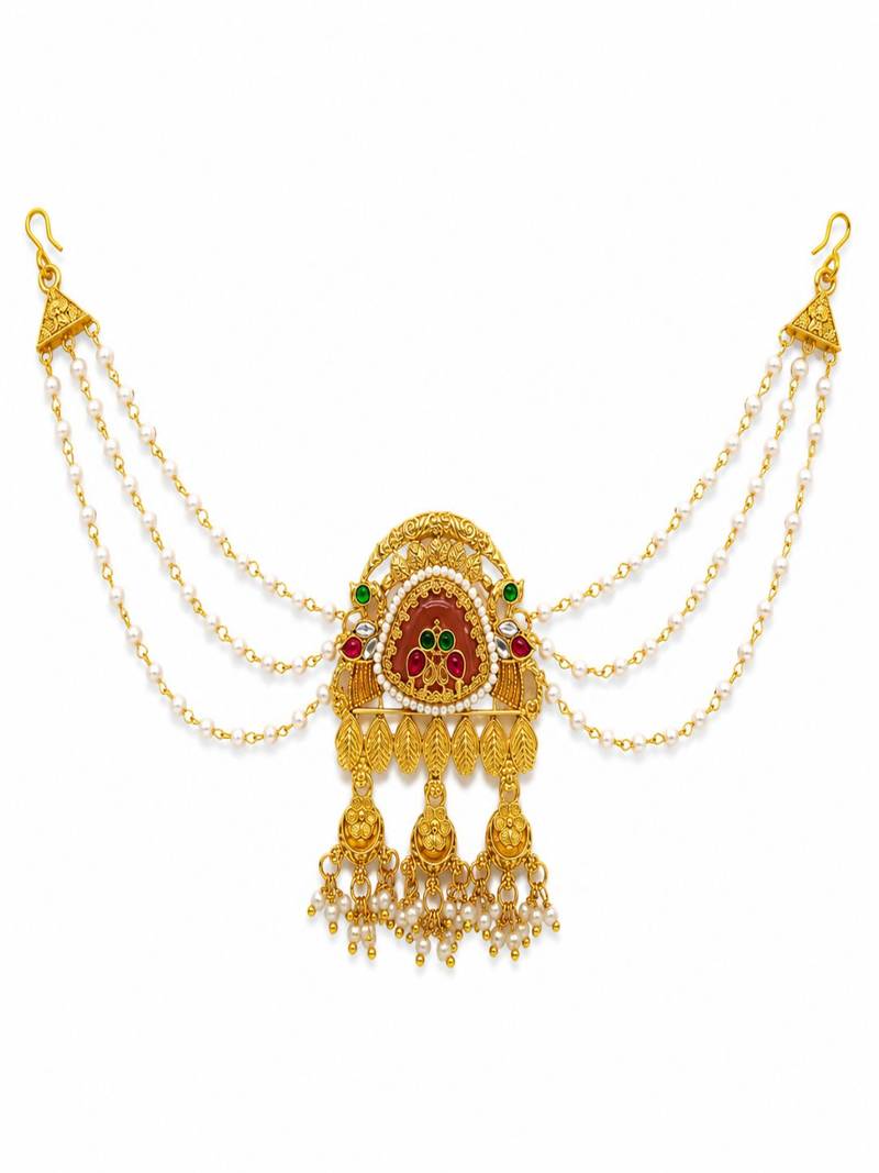 Gold plated elephant kundan heritage bun pin