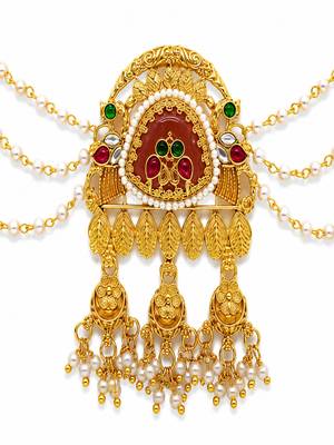 Gold plated elephant kundan heritage bun pin 3
