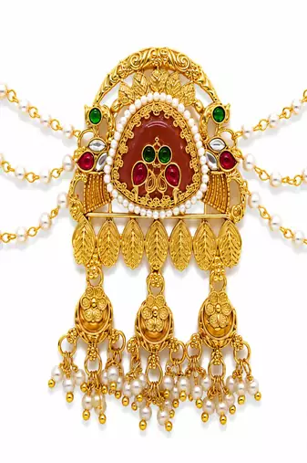 Gold plated elephant kundan heritage bun pin