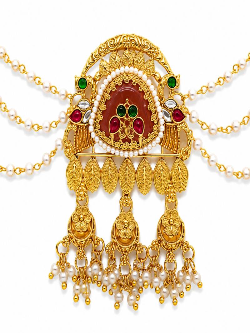 Gold plated elephant kundan heritage bun pin