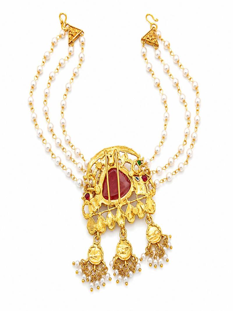 Gold plated elephant kundan heritage bun pin