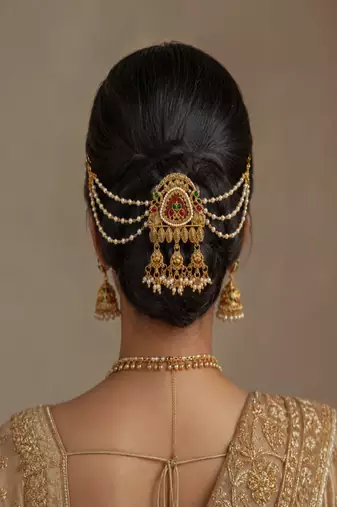 Gold plated elephant kundan heritage bun pin