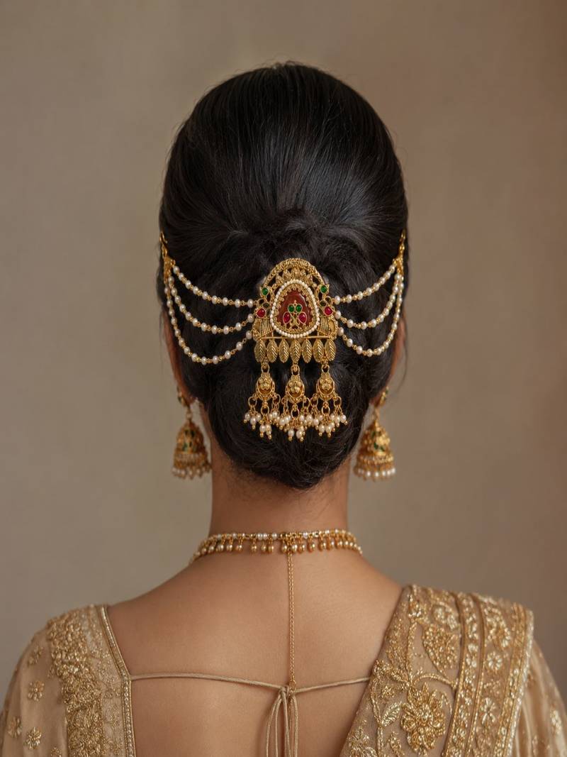 Gold plated elephant kundan heritage bun pin