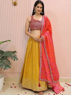 Yellow zari work georgette haldi lehenga with blouse 2