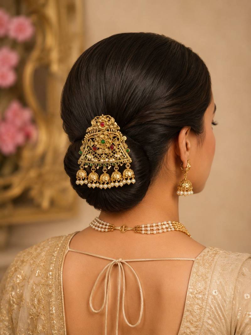 Gold plated intricate filigree bun pin