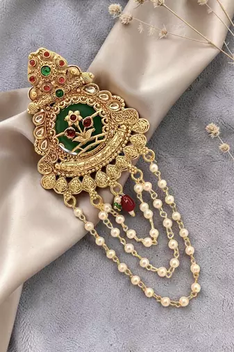 Gold plated kundan heritage bun pin