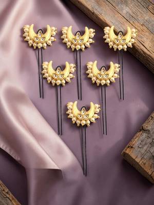 Set of 6 kundan chandrakor u pin head jewellery 1