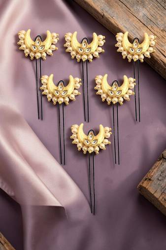 Set of 6 kundan chandrakor u pin head jewellery