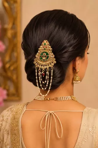 Gold plated kundan heritage bun pin