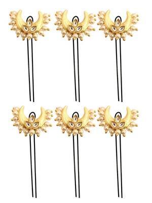 Set of 6 kundan chandrakor u pin head jewellery 2