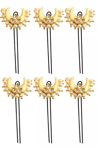 Set of 6 kundan chandrakor u pin head jewellery
