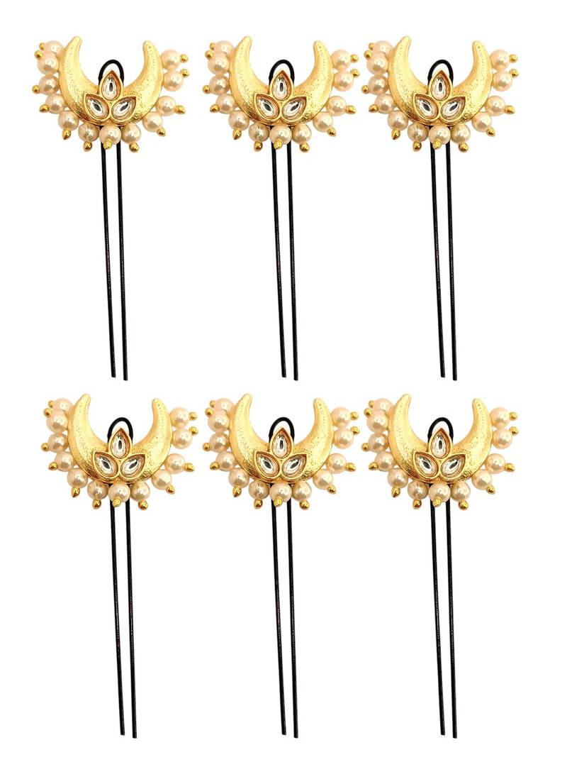 Set of 6 kundan chandrakor u pin head jewellery