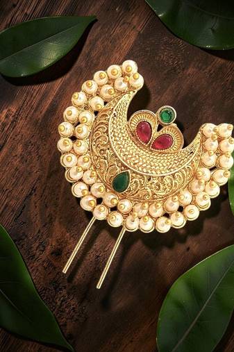 Gold plated chandrakor bun pin head jewellery