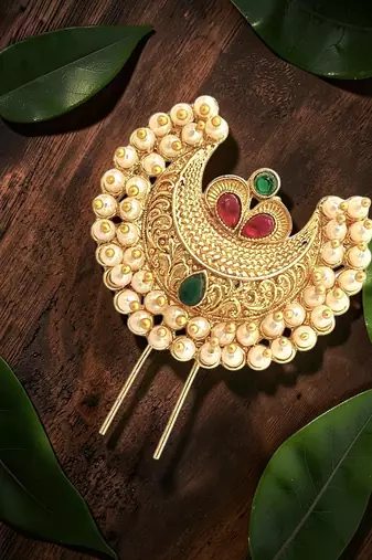 Gold plated chandrakor bun pin head jewellery