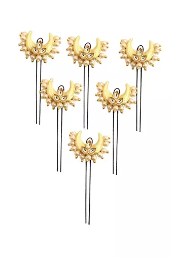 Set of 6 kundan chandrakor u pin head jewellery