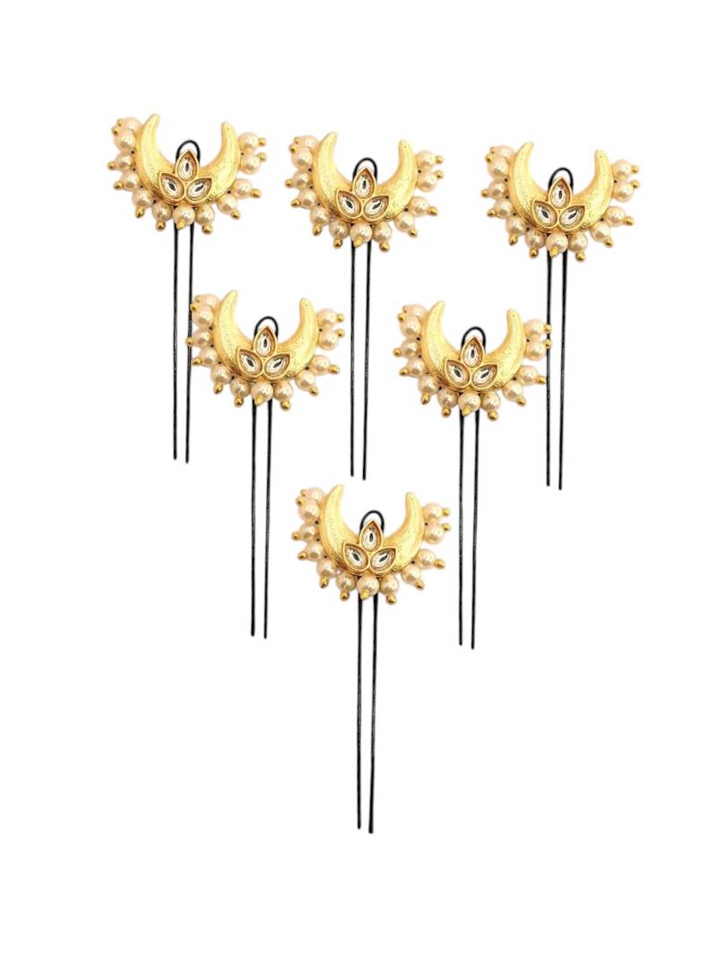 Set of 6 kundan chandrakor u pin head jewellery