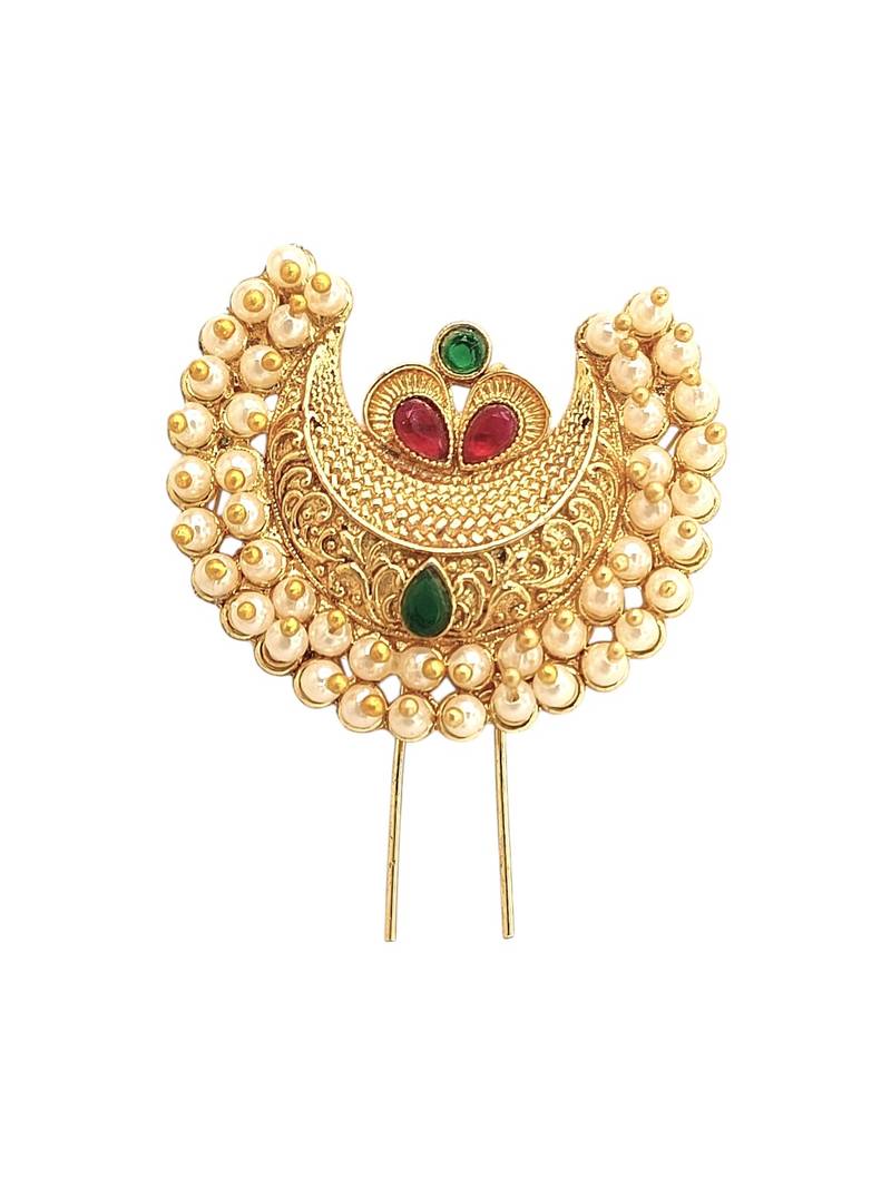 Gold plated chandrakor bun pin head jewellery