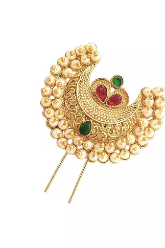 Gold plated chandrakor bun pin head jewellery