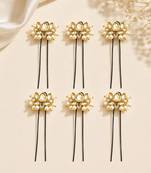 Set of 6 lotus kundan u pin head jewellery
