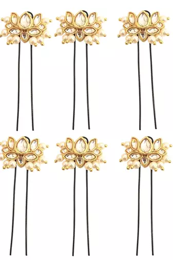 Set of 6 lotus kundan u pin head jewellery