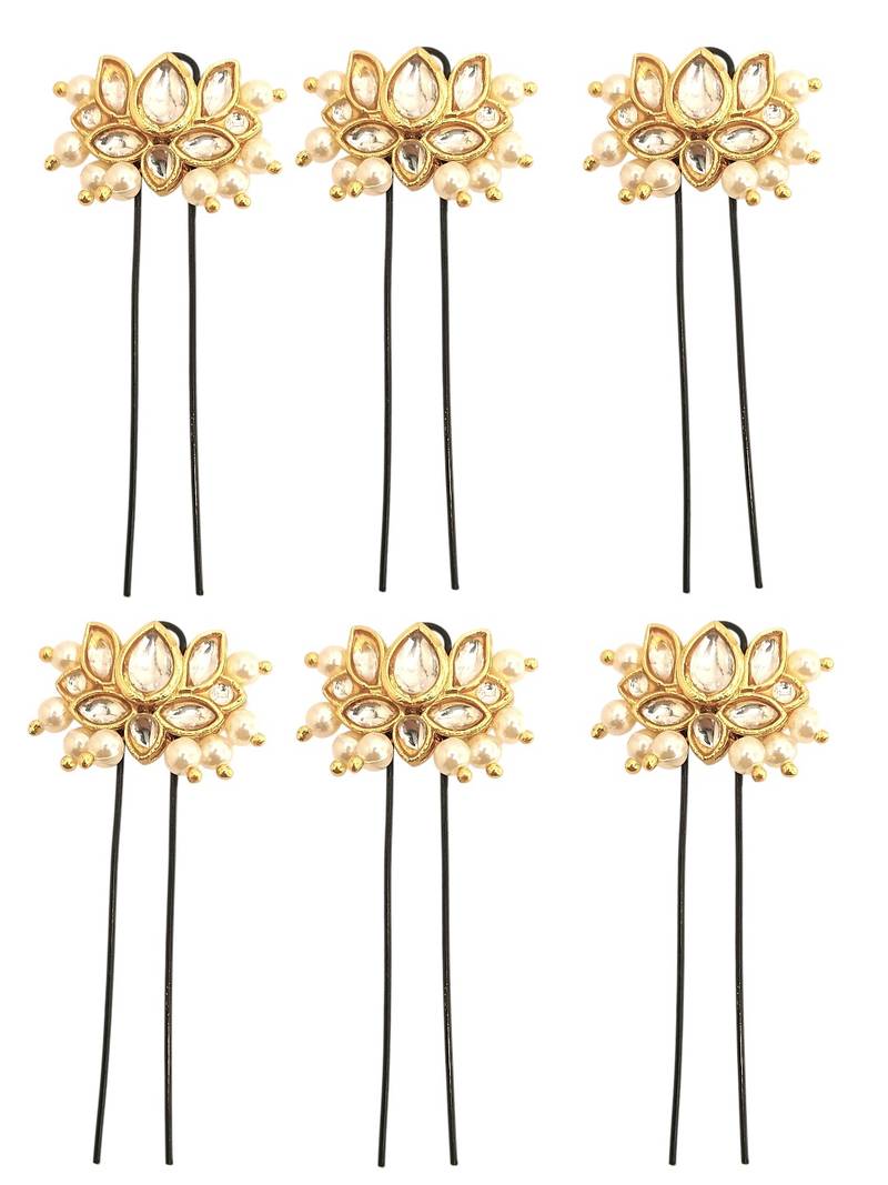 Set of 6 lotus kundan u pin head jewellery